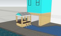 3D design of a waterfront outdoor kitchenette and bar under a sleek metal-roofed pavilion, mounted on a pier in Brevard County.