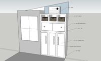 3D design of a detailed view of a tall outdoor cabinet with various storage options, including cubbies and stainless steel hardware, designed for Brevard County exteriors.